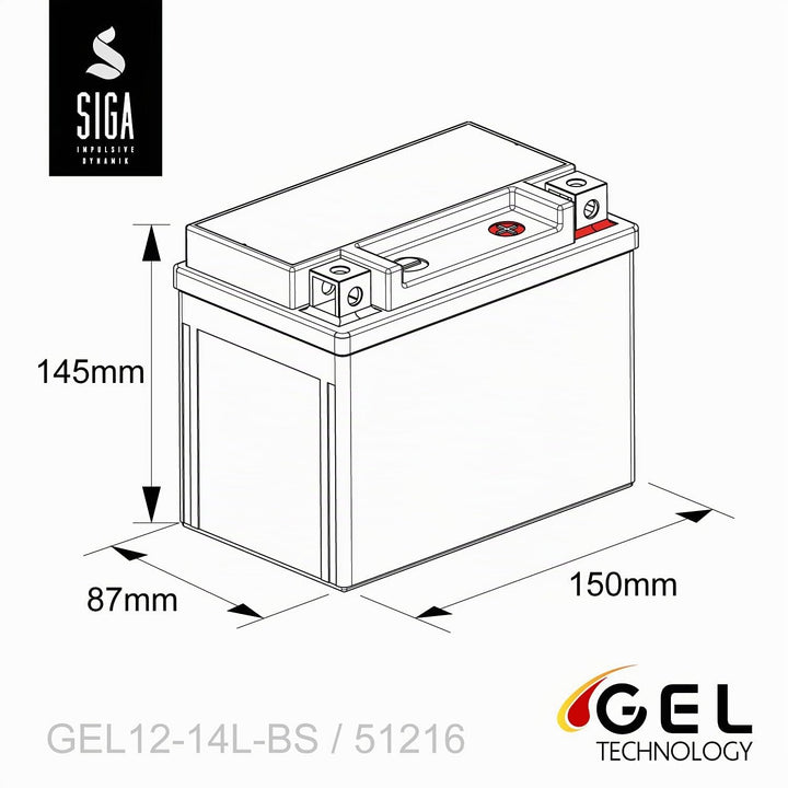 Motorradbatterie GEL 12V 14Ah YTX14L-BS wartungsfrei - Bild 5
