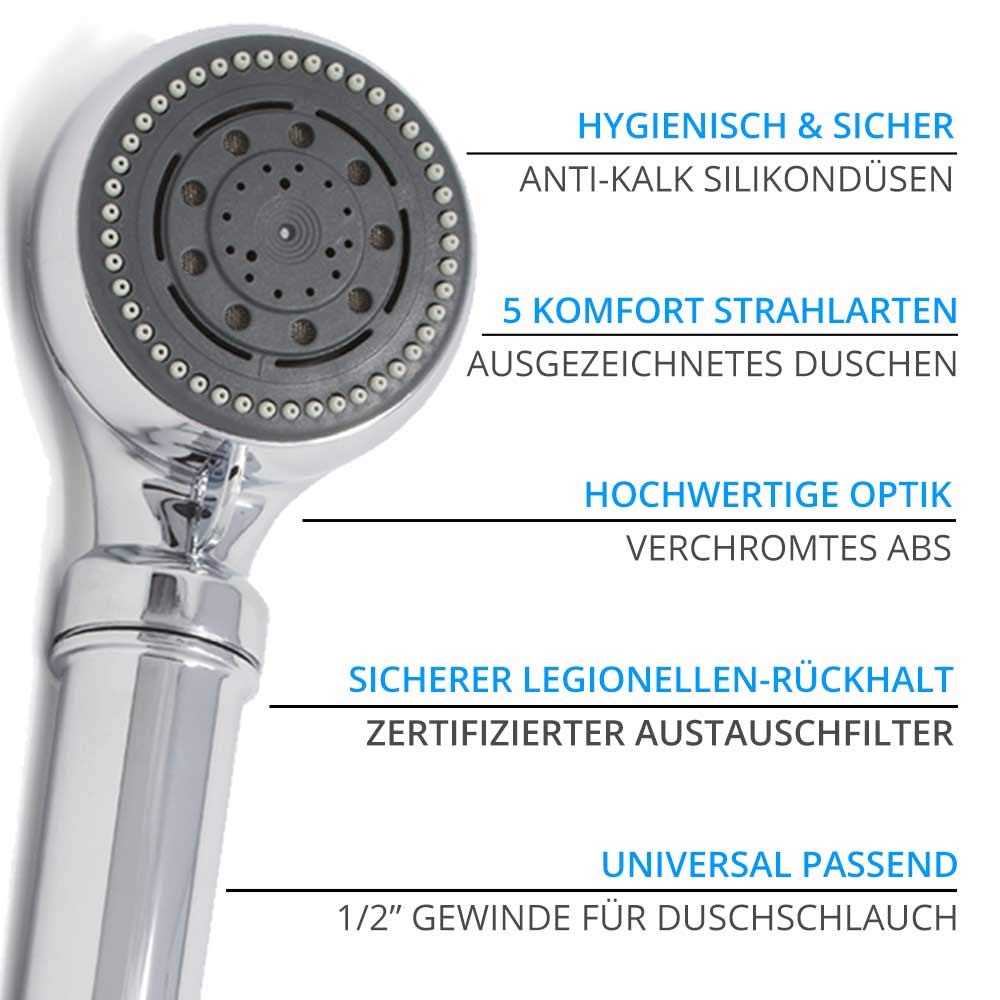 Duschkopf mit Legionellenfilter Chrom 270x80mm 1/2-Zoll-Anschluss - Bild 6