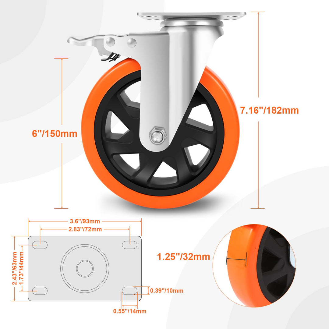 Schwerlastrollen 150mm mit Doppelbremse 4er-Set bis 1000kg Polyurethan - Bild 5
