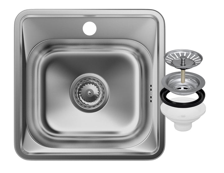 Einbauspüle Edelstahl 38x38 cm mit Siphon und Schallschutzmatte