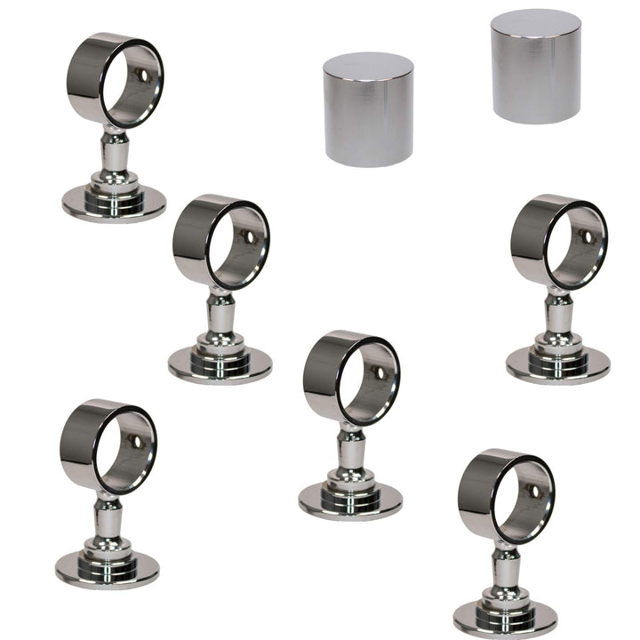 Handlauf-Montageset verchromt 30mm – 2 Endkappen &amp; 6 Seilträger