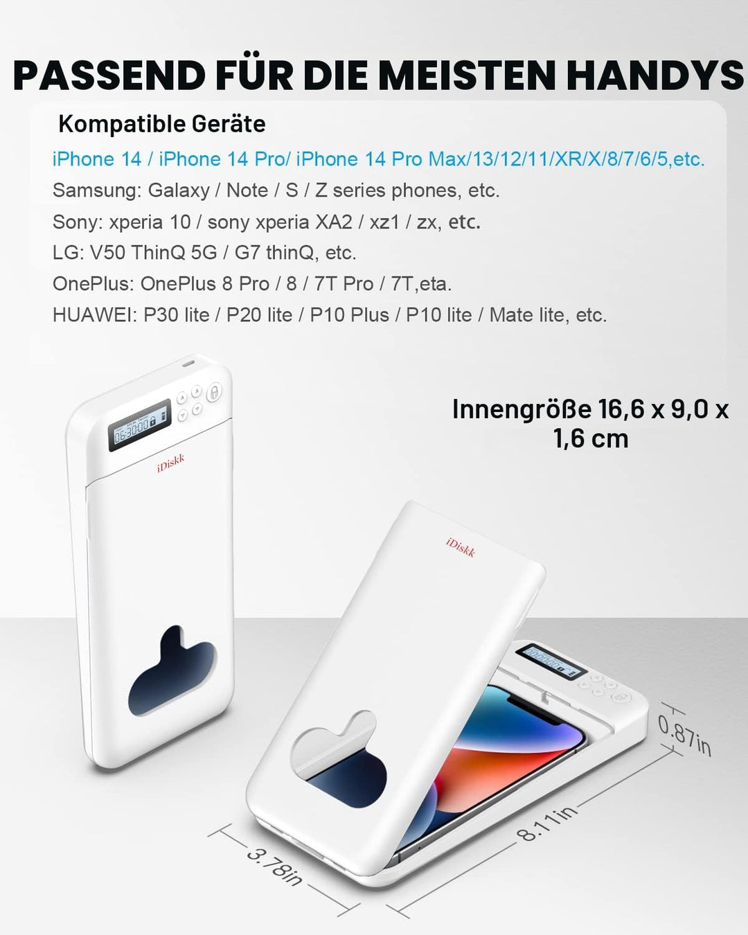 Handy-Sperrbox mit Timer für iPhone und Android, ABS, Weiss - Bild 3
