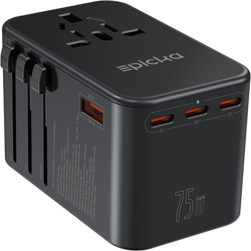Reiseadapter Worldwide 75W GaN 3x USB-C 2x USB-A Schnellladung