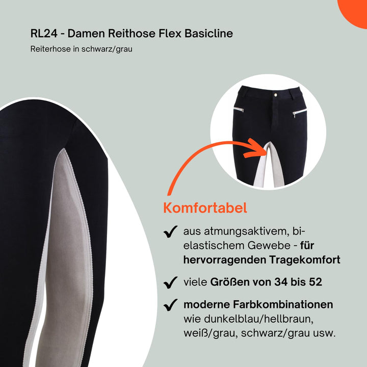Reithose Damen Vollbesatz Schwarz/Grau Baumwolle-Stretch Gr. 42 - Bild 3