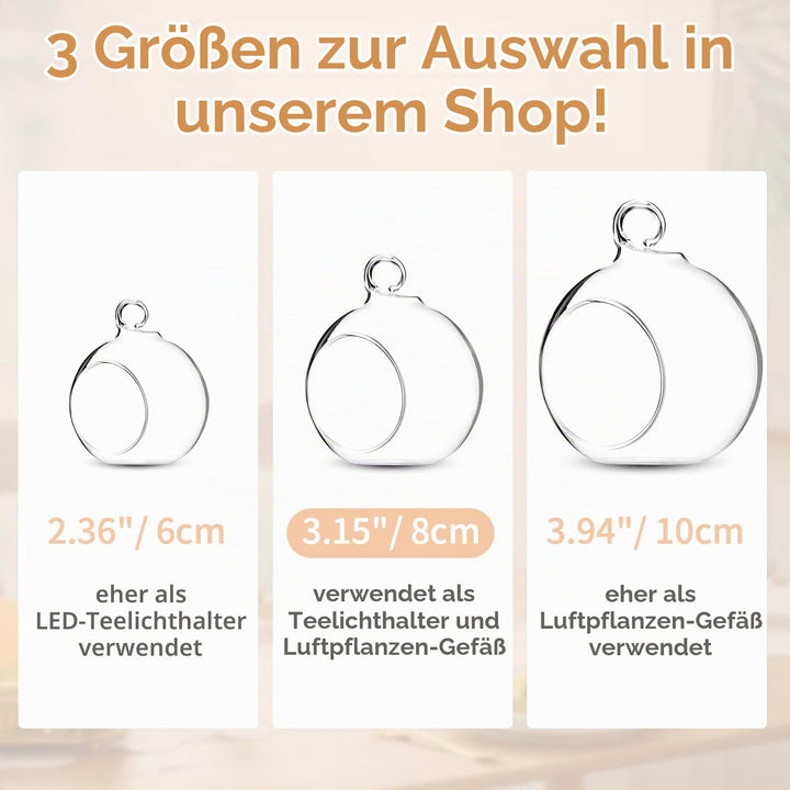 Glaskugel Teelichthalter Hängend Borosilikatglas 8cm 10er-Set - Bild 4