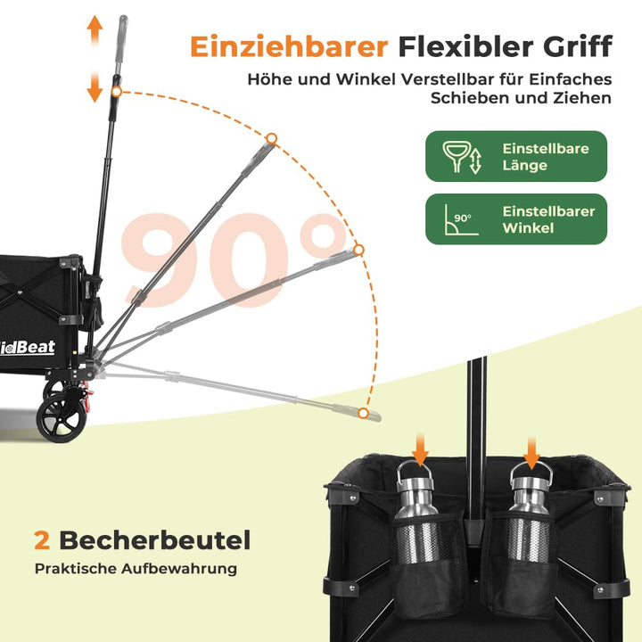 Bollerwagen faltbar 150 kg All-Terrain-Räder mit Bremsen 150 L - Bild 5