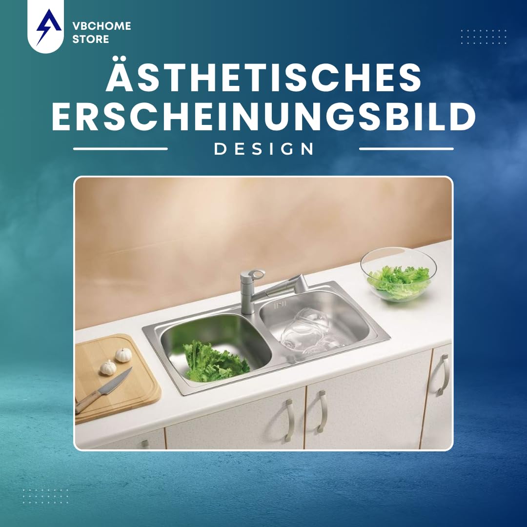 Edelstahlspüle Doppelbecken 78x44 cm Leinenstruktur mit Ablaufgarnitur - Bild 9