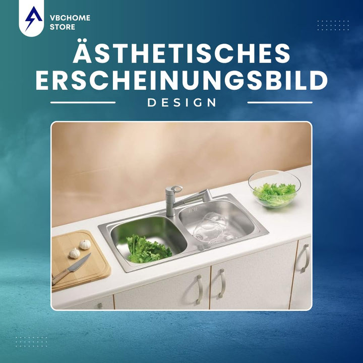 Edelstahlspüle Doppelbecken 78x44 cm Leinenstruktur mit Ablaufgarnitur - Bild 9