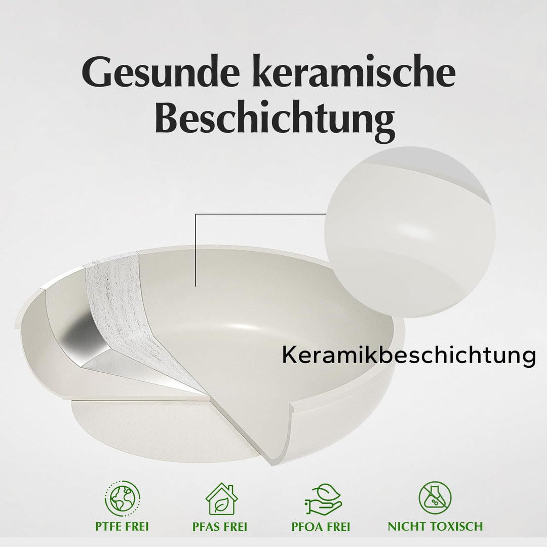 Kochgeschirr-Set 16-teilig Keramik Antihaft mit abnehmbaren Griffen stapelbar - Bild 8