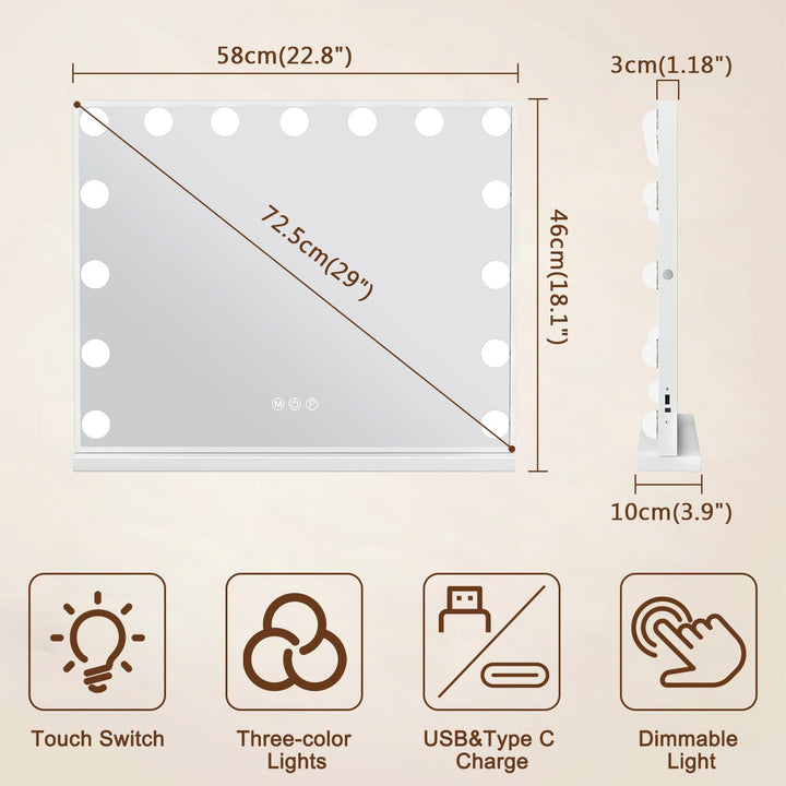 Schminkspiegel mit Beleuchtung 15 LED 58x46cm Wand &amp; Tisch - Bild 7