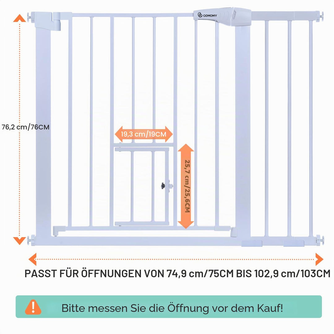 Treppenschutzgitter mit Katzenklappe 75-103cm ohne Bohren Weiss - Bild 2