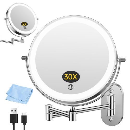 Kosmetikspiegel beleuchtet Wandmontage 3x/30x mit 5000mAh Akku