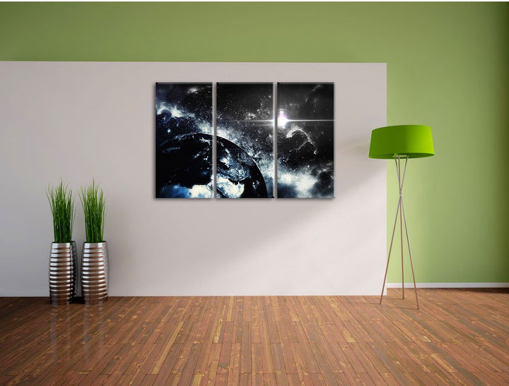 Leinwandbild 3-teilig Erde bei Nacht Schwarz-Weiss 120x80 cm - Bild 4