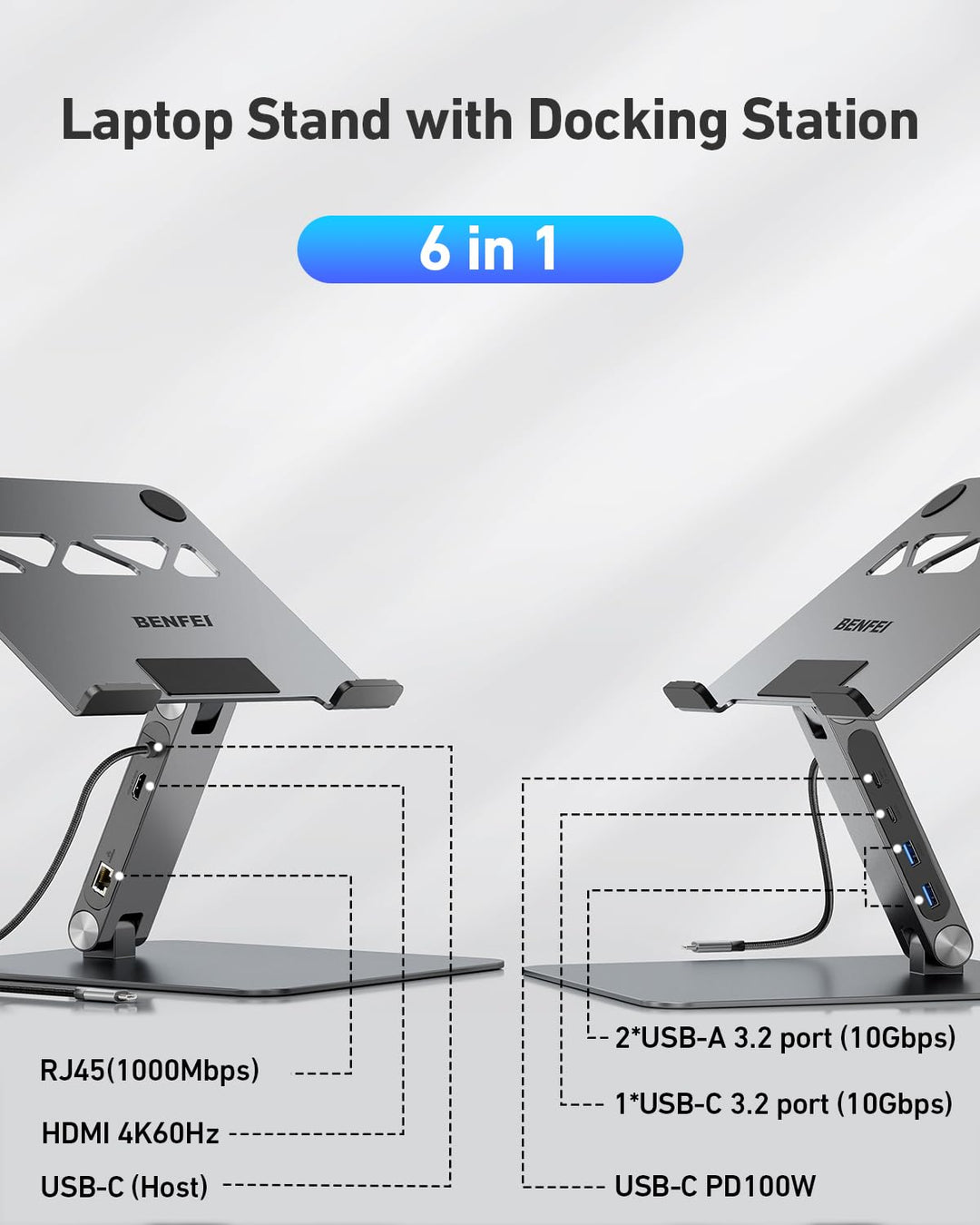 Laptop Ständer mit 6-in-1 USB-C Dockingstation HDMI 4K Aluminium - Bild 2