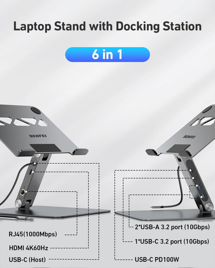 Laptop Ständer mit 6-in-1 USB-C Dockingstation HDMI 4K Aluminium - Bild 2