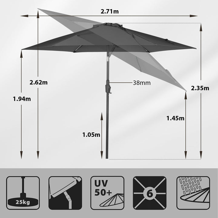 Sonnenschirm 270 cm rund mit Kurbel und Neigungsfunktion UPF 50+ - Bild 7