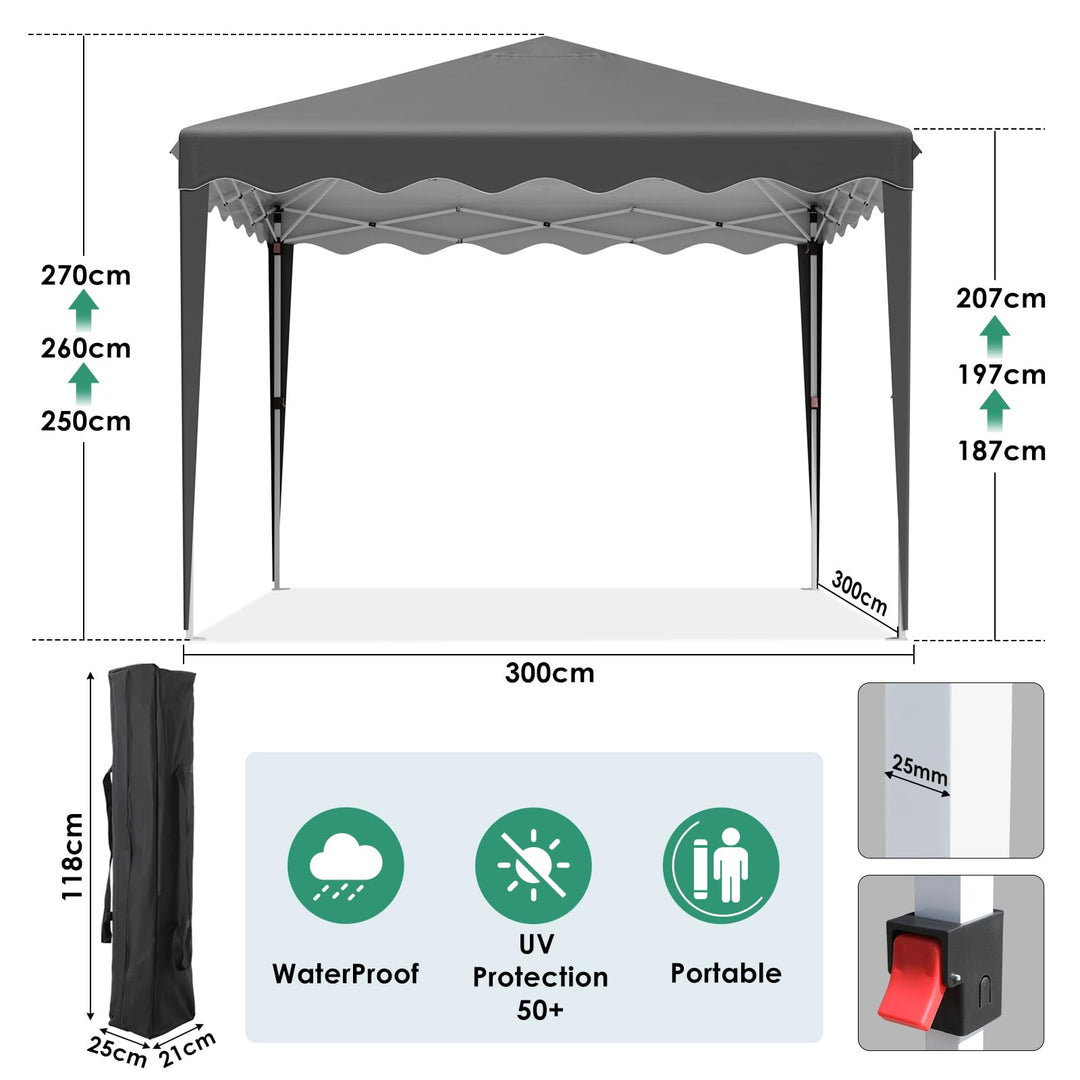 Faltpavillon 3x3m Oxford 420D UV50+ höhenverstellbar mit Seitenteilen - Bild 3