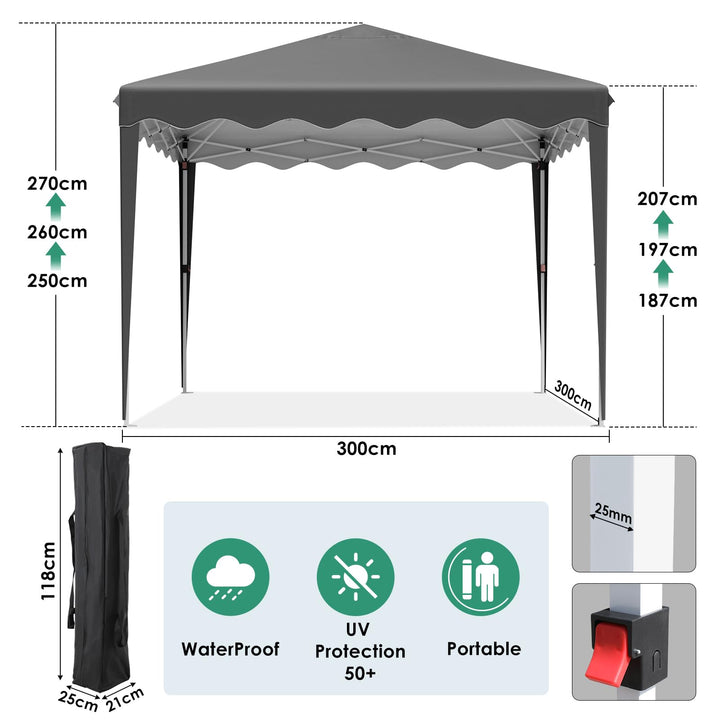 Faltpavillon 3x3m Oxford 420D UV50+ höhenverstellbar mit Seitenteilen - Bild 3