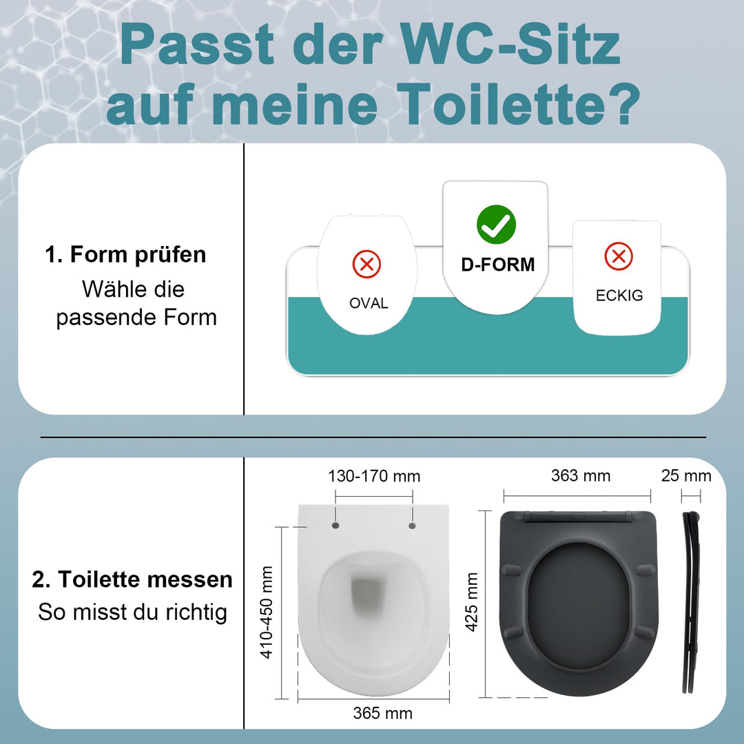 WC-Sitz D-Form Duroplast Grau mit Absenkautomatik Soft Close - Bild 3