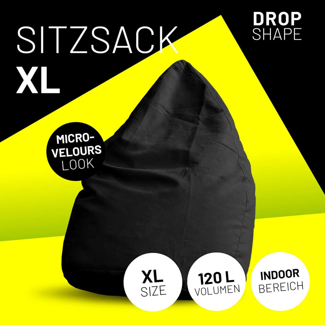 Sitzsack Microvelours 60x45cm schwarz für Kinder &amp; Erwachsene - Bild 2