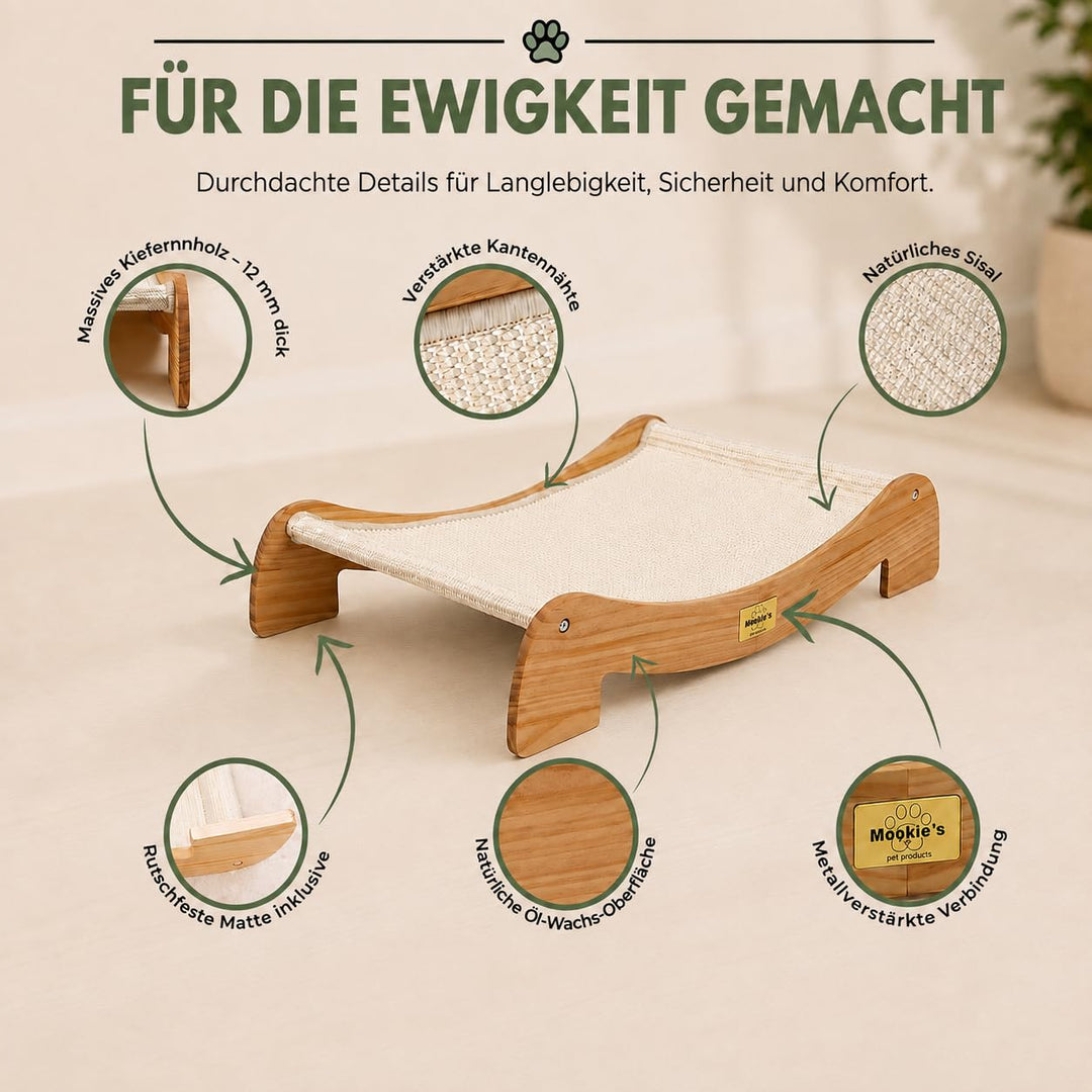 Katzen-Kratzbett Massivholz Natursisal 67x42 cm 2-in-1 Liege - Bild 6