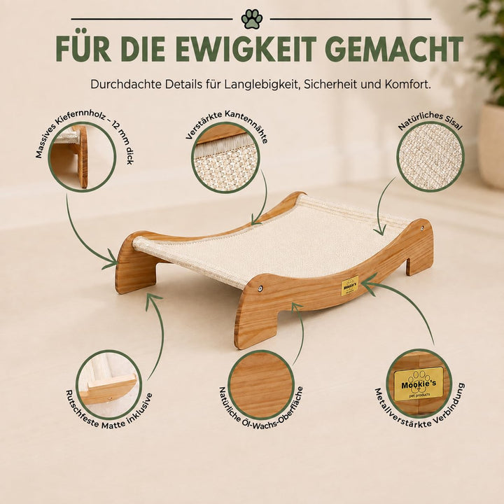Katzen-Kratzbett Massivholz Natursisal 67x42 cm 2-in-1 Liege - Bild 6