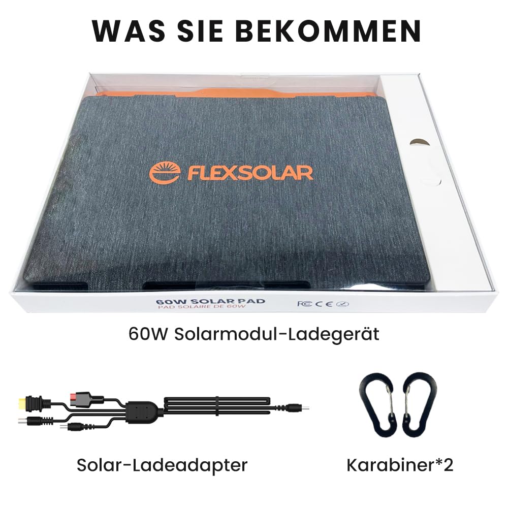 Solarpanel 60W faltbar mit USB-C PD 40W und QC3.0 für Camping - Bild 8