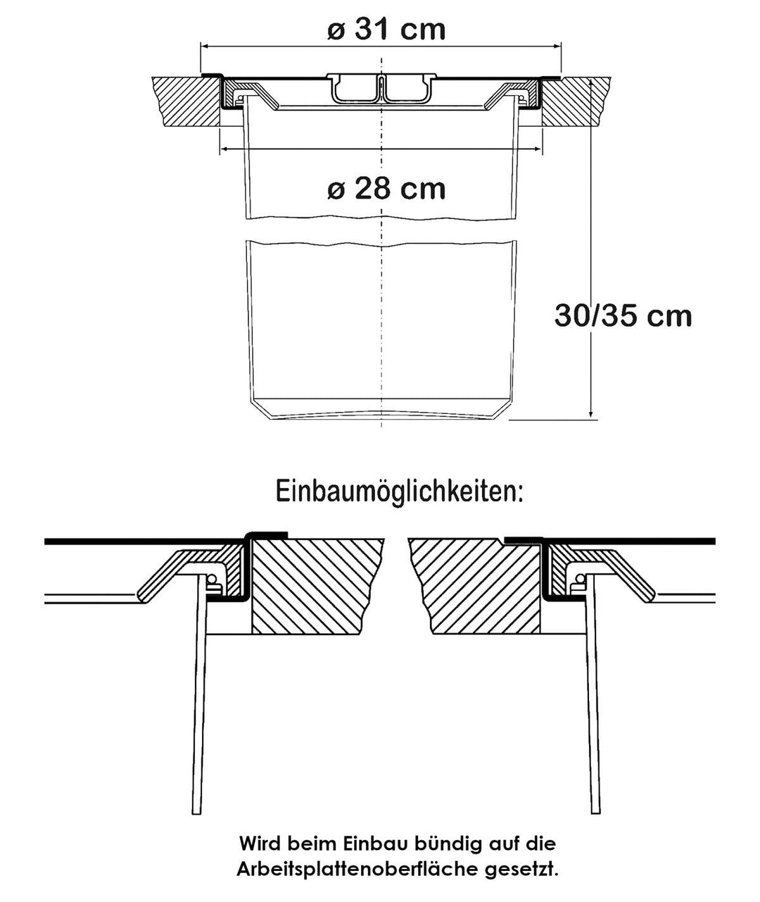 Einbau-Abfallsammler Arbeitsplatte 11 L Edelstahldeckel Anthrazit - Bild 4