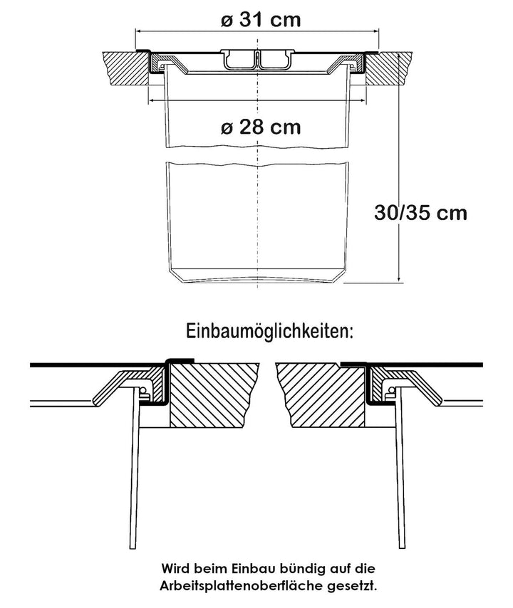 Einbau-Abfallsammler Arbeitsplatte 11 L Edelstahldeckel Anthrazit - Bild 4