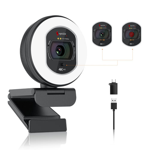 Webcam 4K mit Ringlicht TOF-Autofokus Dual-KI-Mikrofon USB