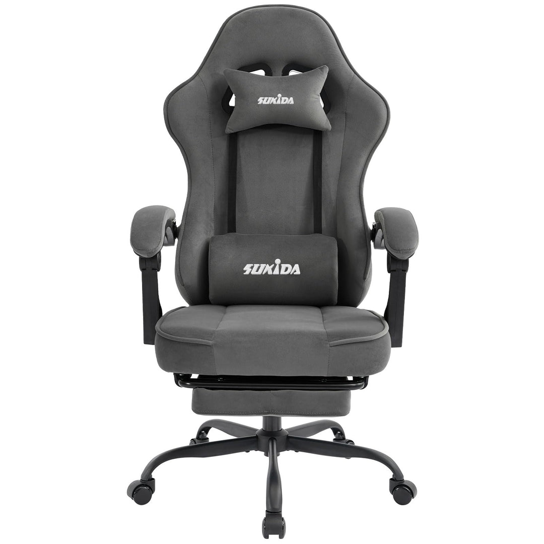 Gaming Stuhl Stoff mit Fussstütze, Lordosenstütze, bis 150 kg