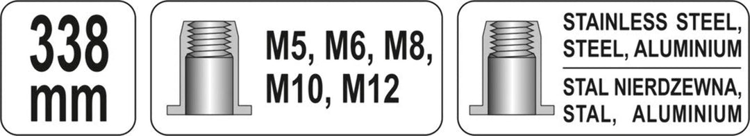 Nietmutternzange M5–M12 mit 5 Mundstücken, 338 mm, CrV-Stahl - Bild 5