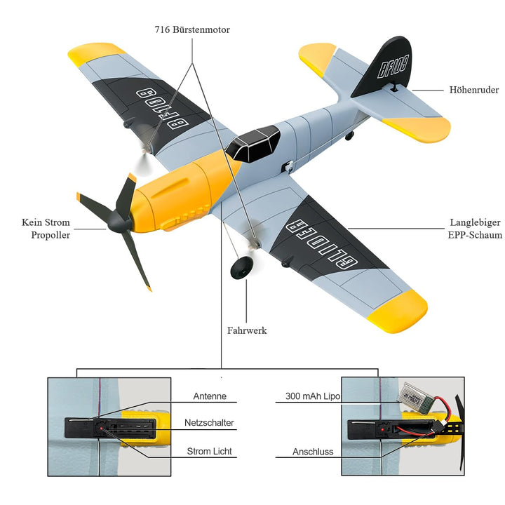 RC Flugzeug BF-109 Warbird 3-Kanal mit Gyro-Stabilisierung für Einsteiger - Bild 7