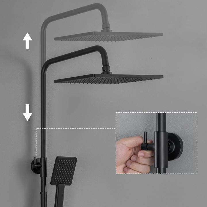 Duschsystem Schwarz Regendusche 25x25cm höhenverstellbar mit Handbrause - Bild 3