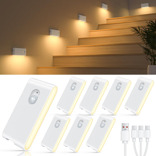 Nachtlicht mit Bewegungsmelder USB-C aufladbar 8er-Set 2700K