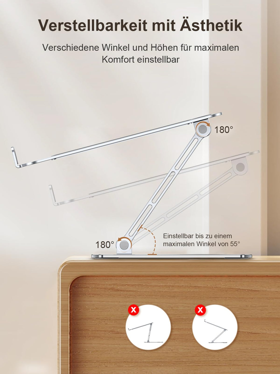 Laptop Ständer Aluminium höhenverstellbar 10–16 Zoll klappbar