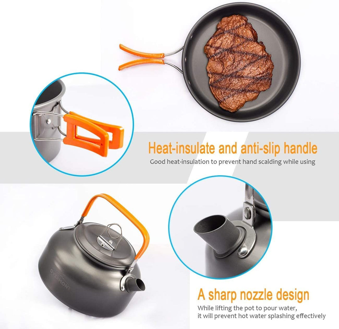 Camping Kochgeschirr Set Aluminium 14-teilig mit Kaffeekanne - Bild 4