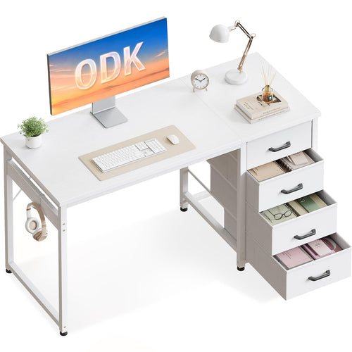 Schreibtisch mit 4 Stoffschubladen 100x48 cm Weiss