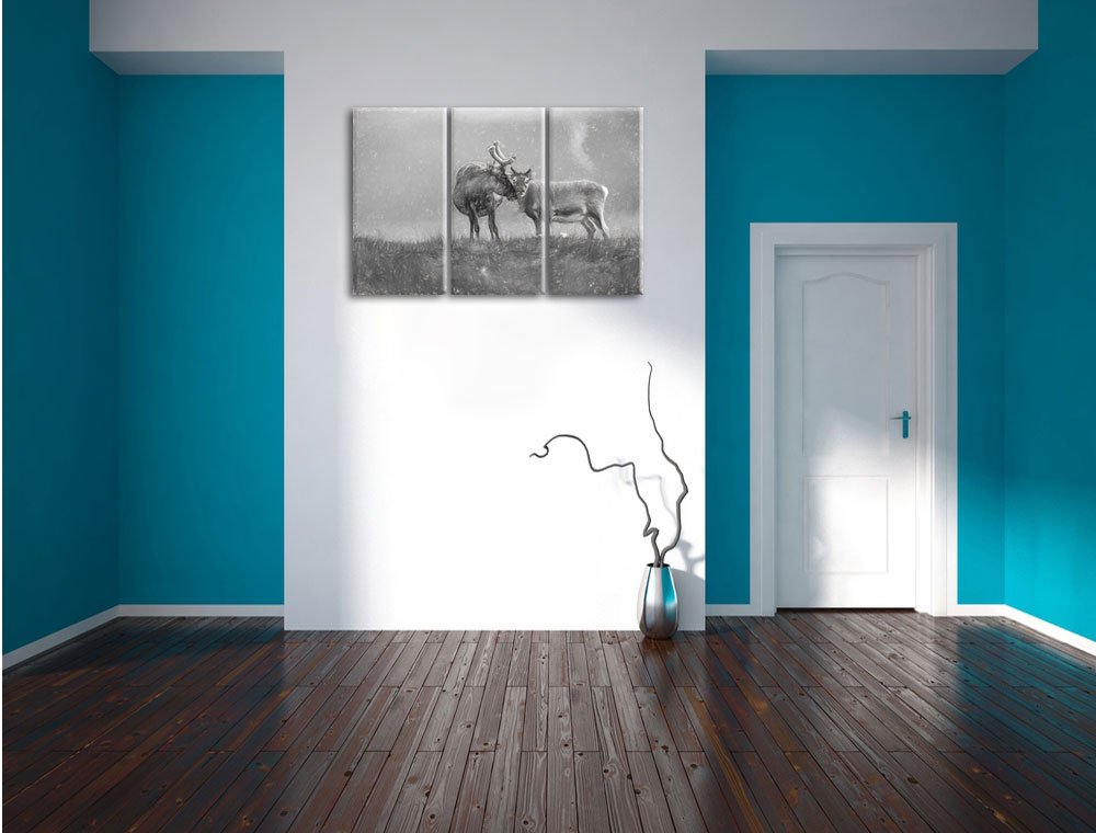 Leinwandbild 3-teilig Rentiere Kohle-Effekt 120x80 cm Wanddeko - Bild 5
