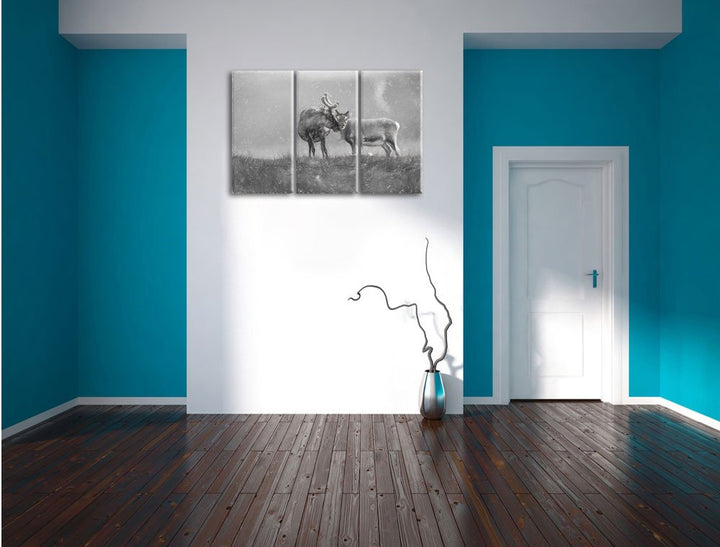 Leinwandbild 3-teilig Rentiere Kohle-Effekt 120x80 cm Wanddeko - Bild 5