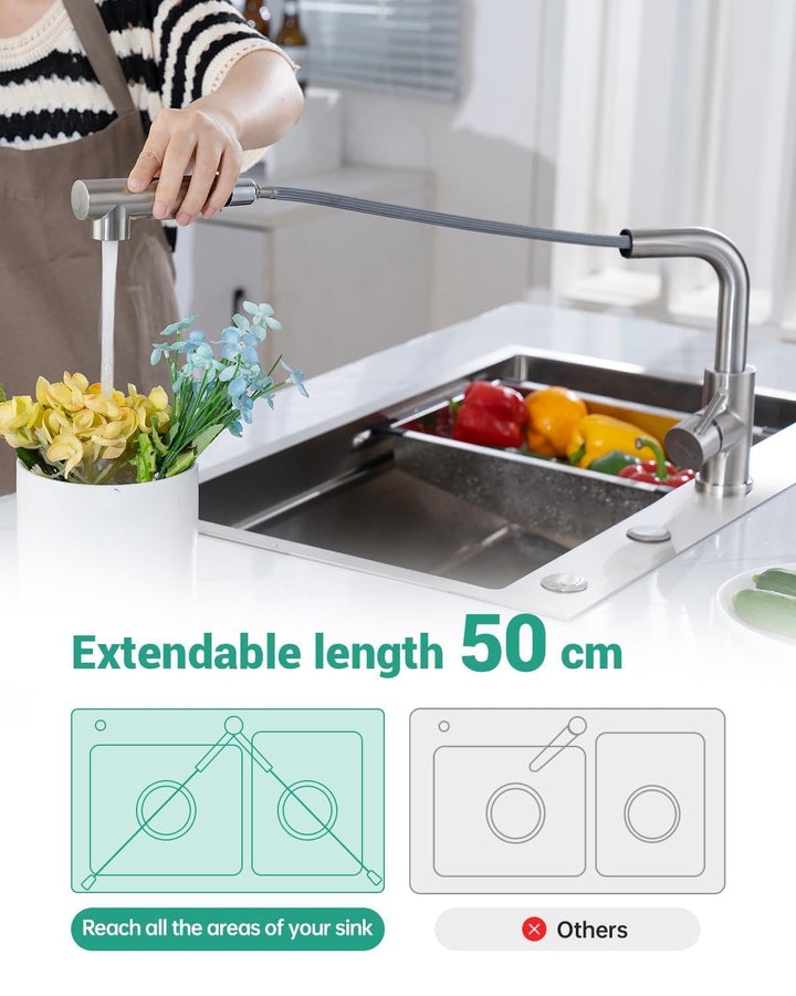 Küchenarmatur ausziehbar Edelstahl 304 2 Funktionen 360° schwenkbar - Bild 4