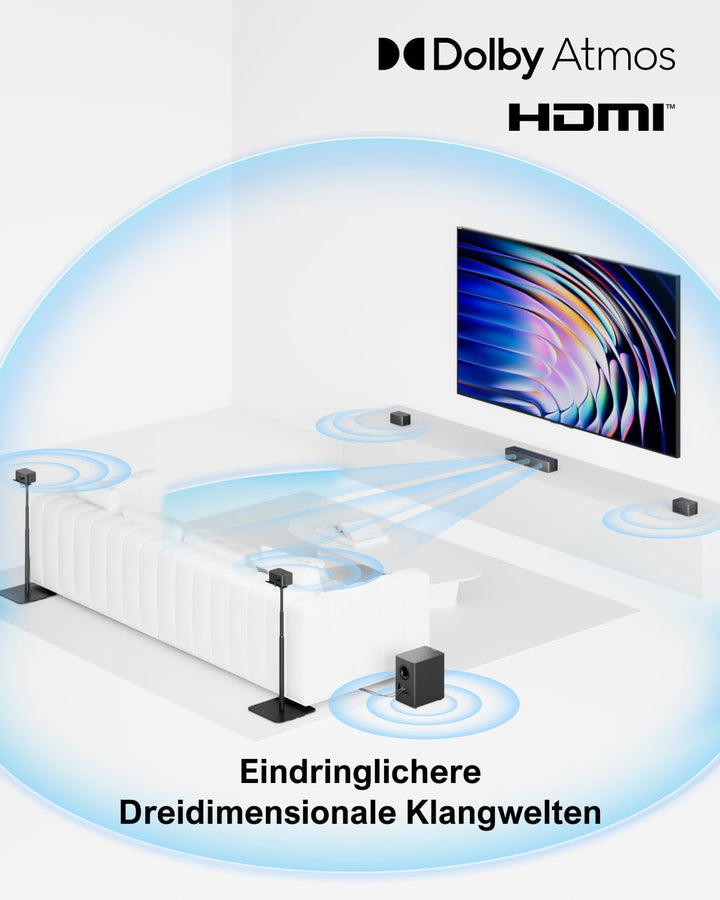 Soundbar 7.1 Surround mit Dolby Atmos, kabellosem Subwoofer und HDMI eARC - Bild 3