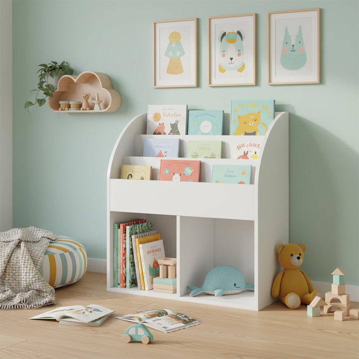 Kinderbücherregal Holz Weiss 3 Fächer mit 2 Ablagefächern Montessori - Bild 2