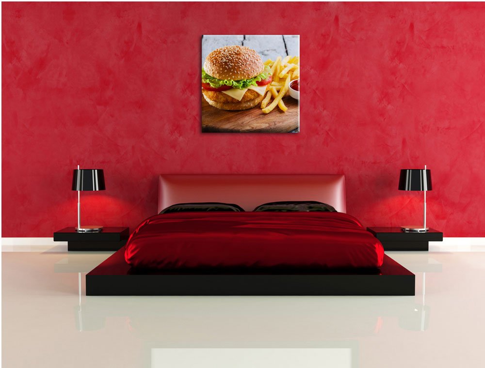 Leinwandbild Chickenburger mit Pommes quadratisch 70x70 cm - Bild 5
