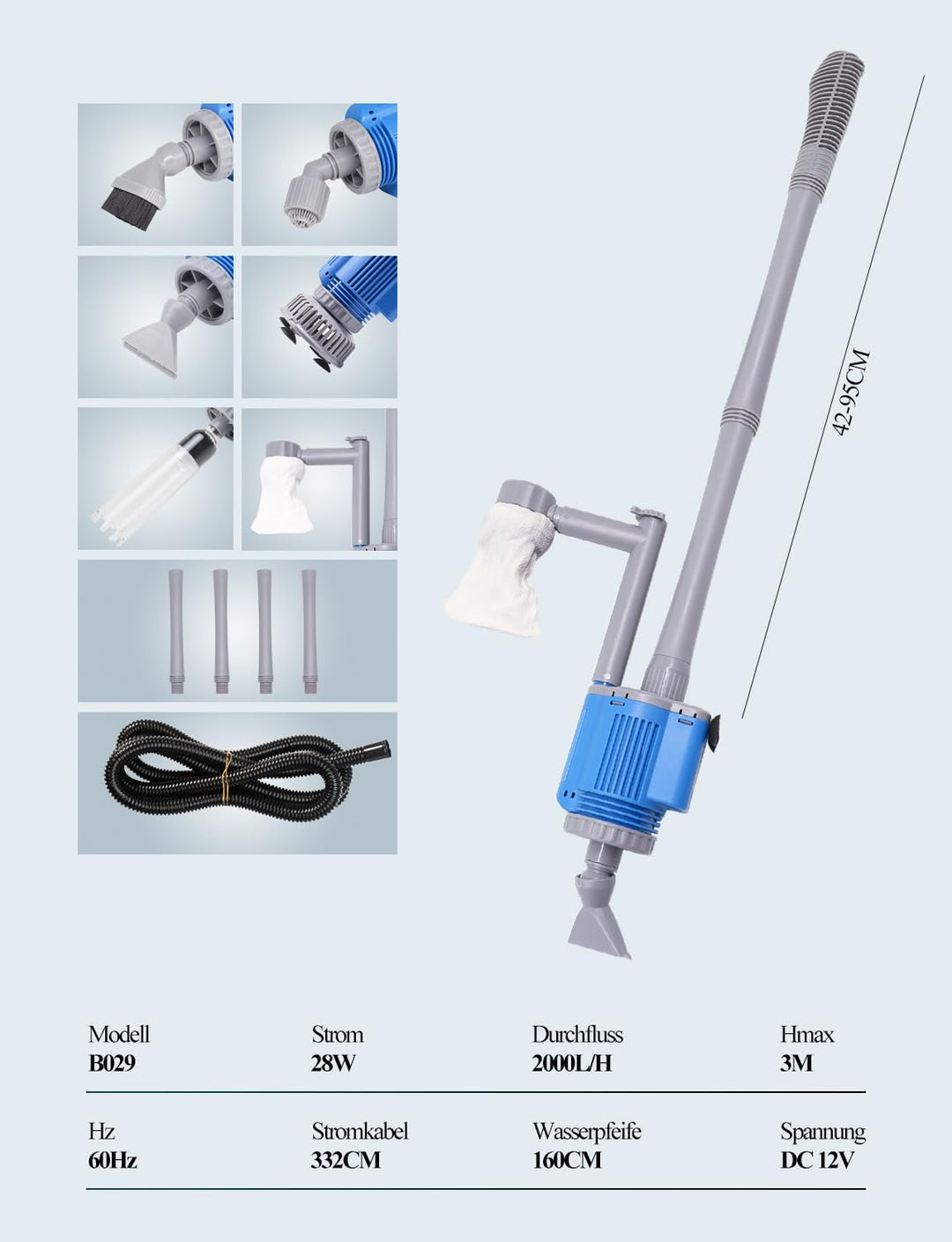 Aquarium Kiesreiniger Elektrisch 6-in-1 mit Mulmsauger 1700 l/h - Bild 5