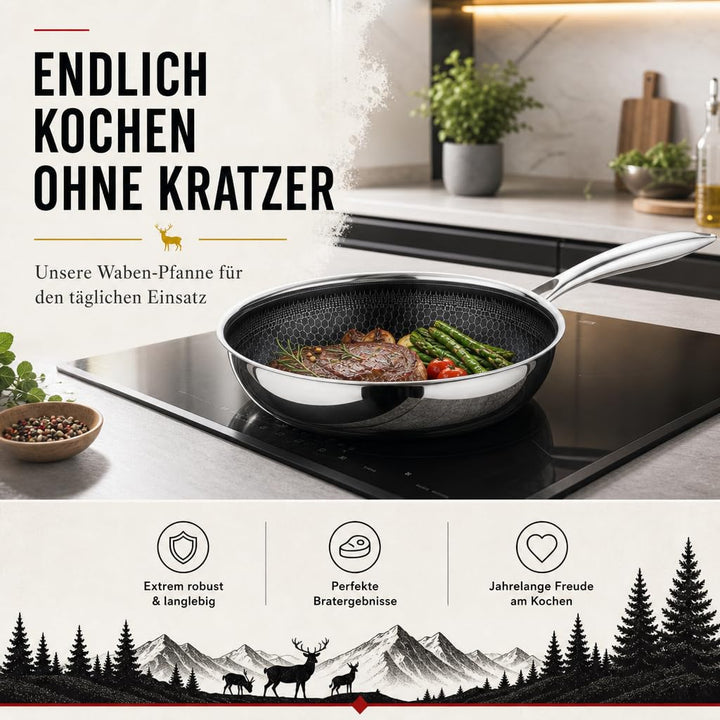 Wokpfanne 28cm Keramik-Antihaft Wabenbeschichtung Induktion - Bild 2