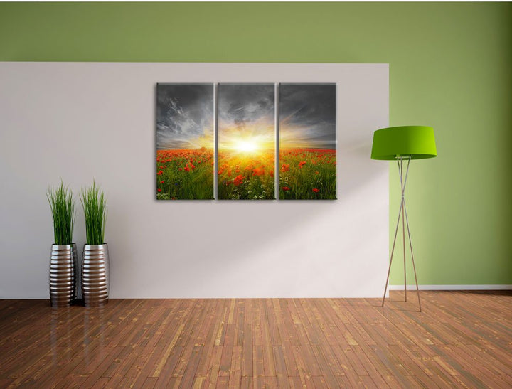 Leinwandbild Mohnwiese 3-teilig 120x80cm fertig gespannt - Bild 4
