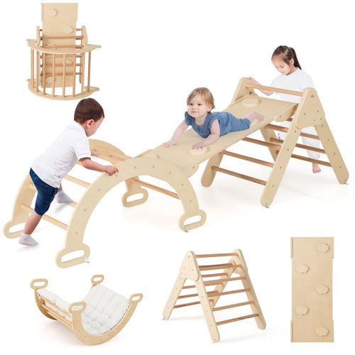 Kletterdreieck Set Holz mit Rutschbogen, Rampe & Kissen
