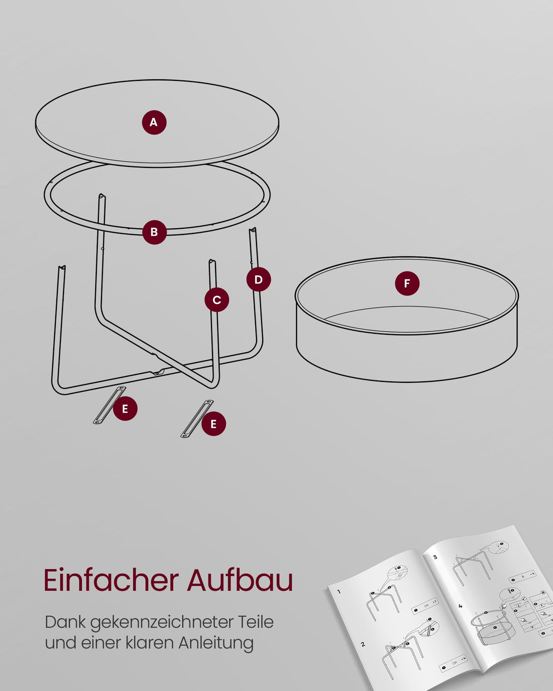 Couchtisch rund mit Stoffkorb 57,7 L Stahlrahmen Wohnzimmer - Bild 6