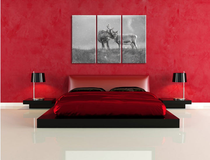 Leinwandbild 3-teilig Rentiere Kohle-Effekt 120x80 cm Wanddeko - Bild 4